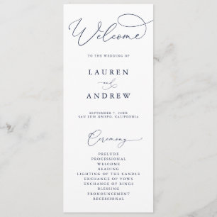 Navy Blue & White Minimalist Wedding Programme