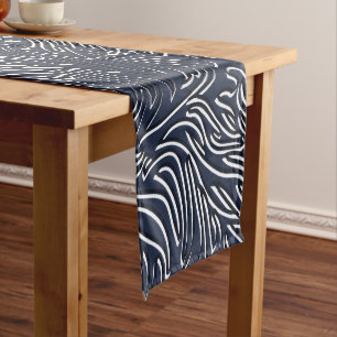Navy Blue & White Modern Abstract Linear Pattern Medium Table Runner