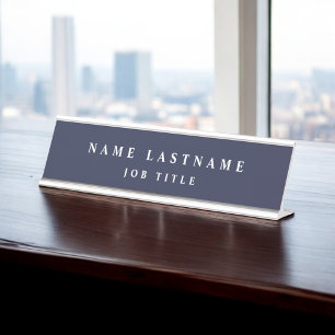 Navy Blue White Modern Elegant Professional Classy Desk Name Plate