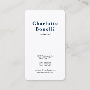 Navy Blue White Modern Minimalist Professional Business Card