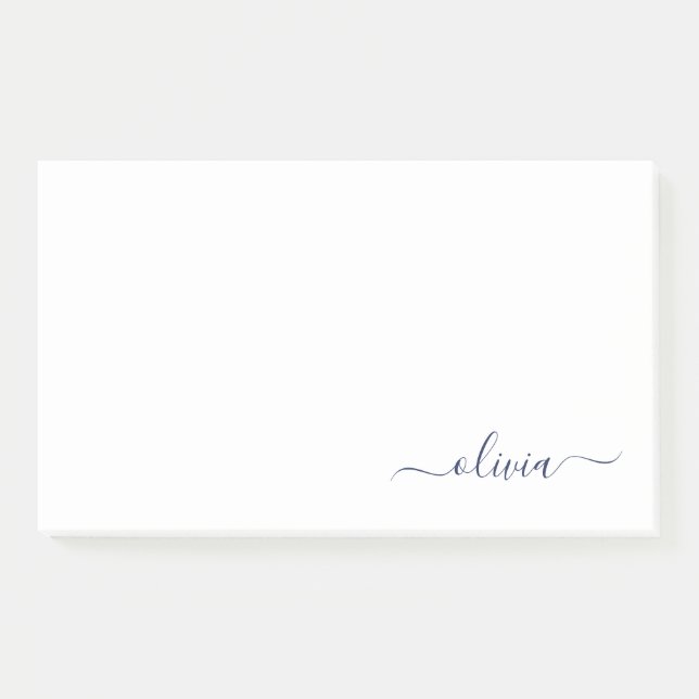 Navy Blue White Modern Script Girly Monogram Name Post-it Notes (Front)