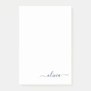Navy Blue White Modern Script Girly Monogram Name Post-it Notes