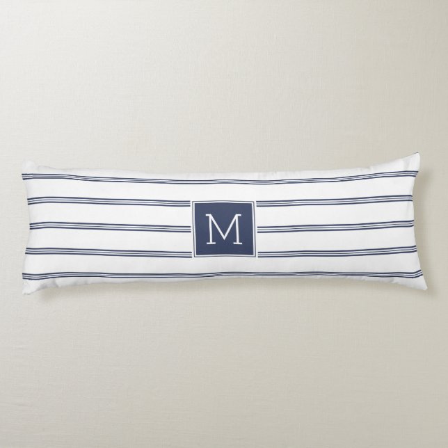 Navy-Blue & White Modern Stripes Body Cushion (Back)