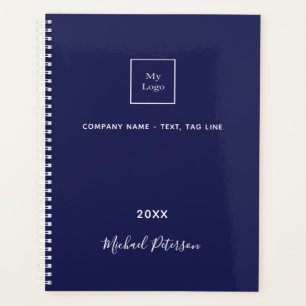 Navy blue white monogram business logo 2025 planner