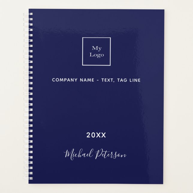 Navy blue white monogram business logo 2026 planner (Front)