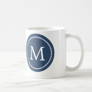 Navy Blue - White Monogram Ceramic Mug