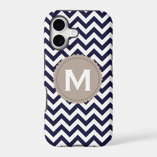 Navy Blue White Monogram Chevron Pattern