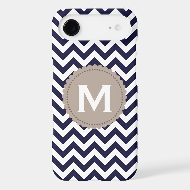 Navy Blue White Monogram Chevron Pattern Case-Mate iPhone Case (Back)