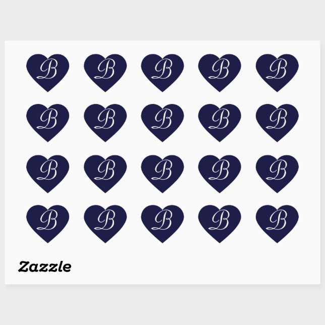 Navy Blue & White Monogram Initial B Heart Sticker (Sheet)
