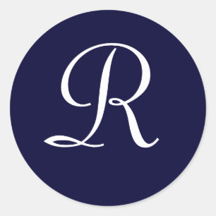 Navy Blue & White Monogram Initial Seal "R"