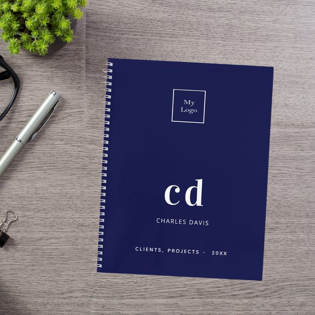 Navy blue white monogram initials business logo notebook (Creator Uploaded)