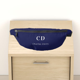 Navy blue white monogram initials name bum bags