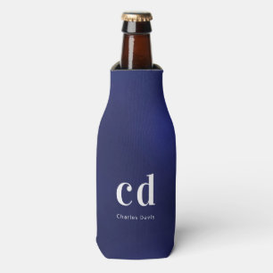 Navy blue white monogram initials name nautical bottle cooler