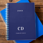 Navy blue white monogram name 2022 planner<br><div class="desc">A classic navy blue background. Personalise and add a year,  your monogram initials and full name.</div>