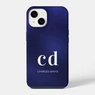 Navy blue white monogram name initials minimalist iPhone 14 case
