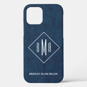 Navy Blue White Monogram Personalised iPhone 12 Case