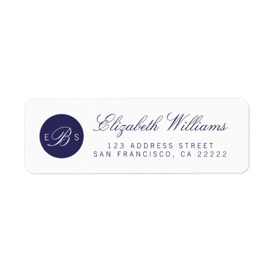 Navy Blue White Monogram Return Address Labels