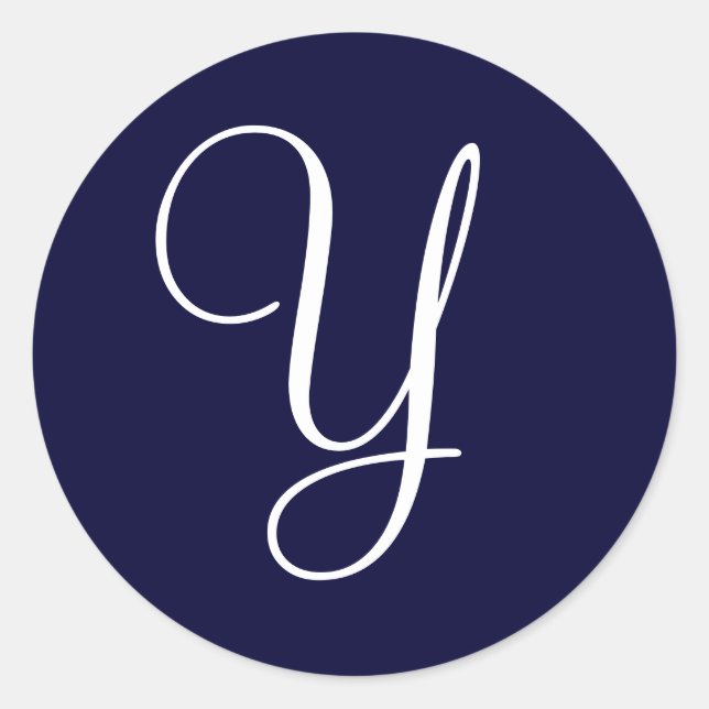 Navy Blue & White Monogram Y Classic Round Sticker (Front)