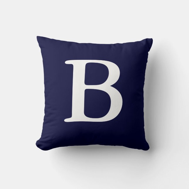 Navy Blue White Monogrammed B Throw Pillow (Front)