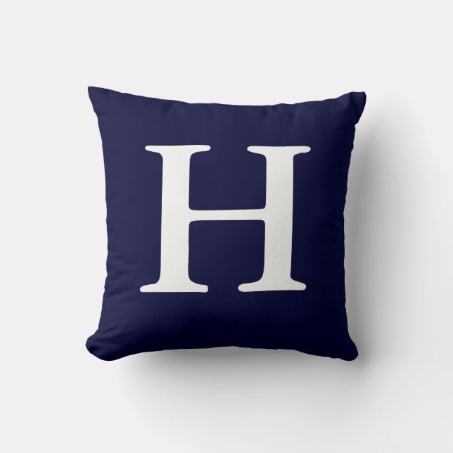 Navy Blue White Monogrammed H Throw Pillow (Front)