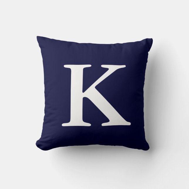 Navy Blue White Monogrammed K Throw Pillow (Front)