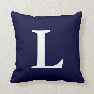 Navy Blue White Monogrammed L Throw Pillow