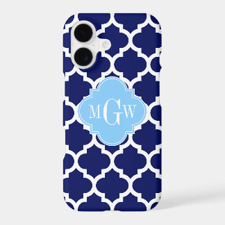 Navy Blue White Moroccan #5 Sky Blue Name Monogram