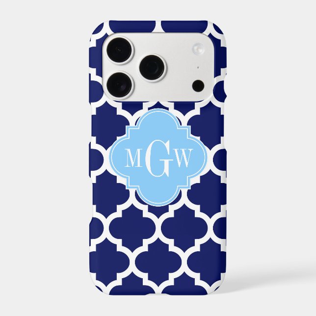 Navy Blue White Moroccan #5 Sky Blue Name Monogram (Back)