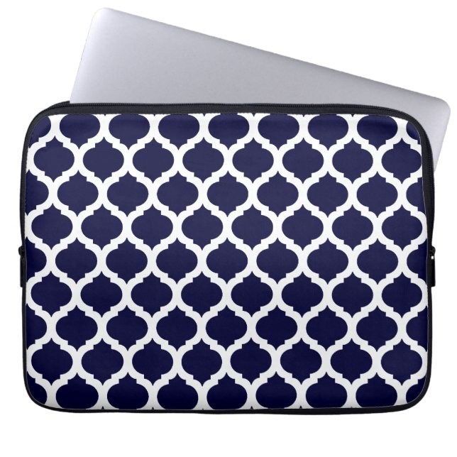 Navy Blue & White Moroccan Laptop Sleeve (Front)
