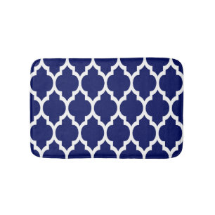 Navy Blue White Moroccan Quatrefoil Pattern #4 Bath Mat