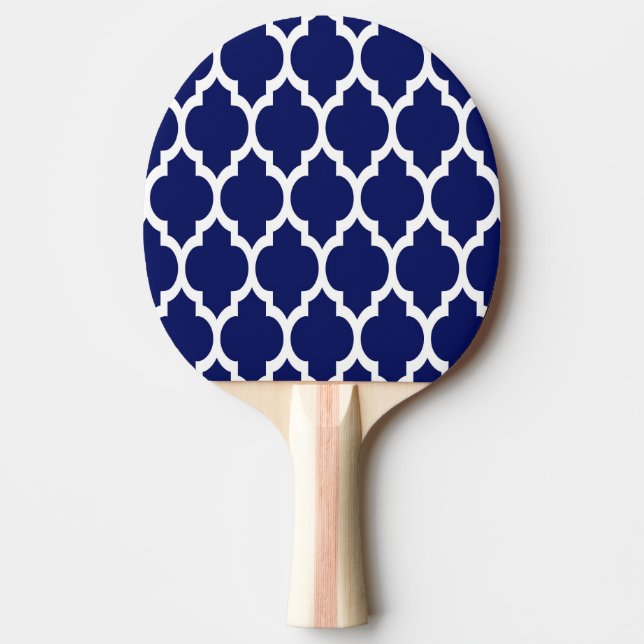 Navy Blue White Moroccan Quatrefoil Pattern #4 Ping Pong Paddle (Front)