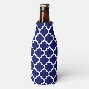 Navy Blue White Moroccan Quatrefoil Pattern #5 Bottle Cooler
