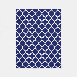 Navy Blue White Moroccan Quatrefoil Pattern #5 Fleece Blanket