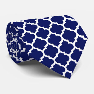 Navy Blue White Moroccan Quatrefoil Pattern #5 Tie