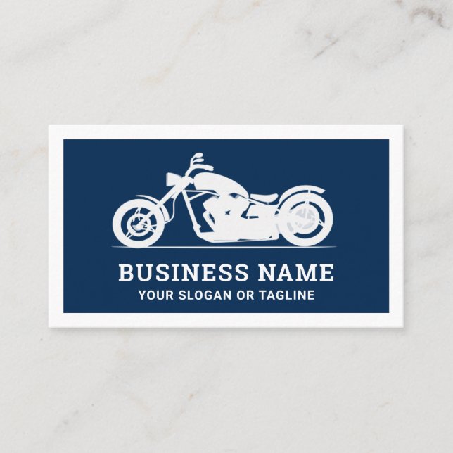 Navy Blue White Motorbike Motorcycle Mechanic Business Card (Front)