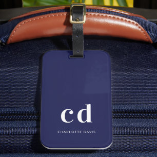 Navy blue white name elegant modern luggage tag