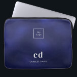 Navy blue white name initails business logo laptop sleeve<br><div class="desc">A navy blue background,  the blue colour is uneven. Personalise and add your business logo,  monogram initials and full name. Modern,  trendy and simple. For both him and her.</div>