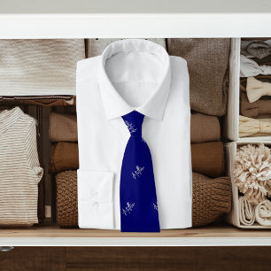 Navy blue white name pattern modern script tie