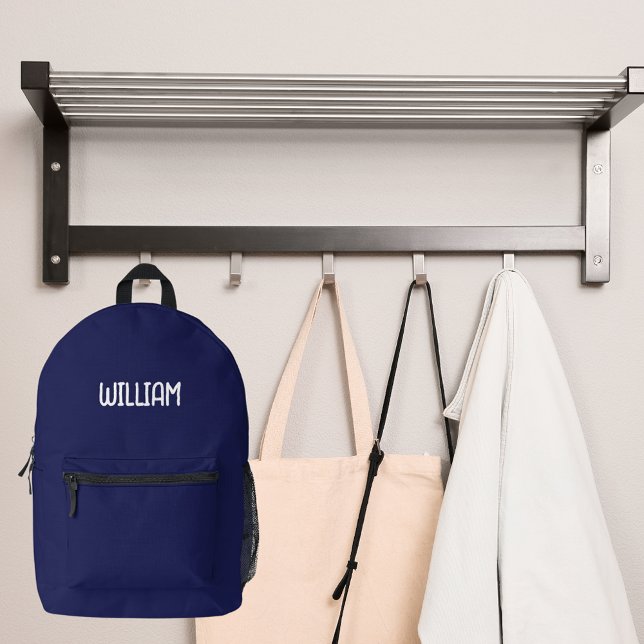 Navy blue white name printed backpack (Creator Uploaded)