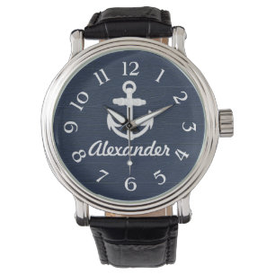 Navy Blue/White Nautical Anchor Custom Watch