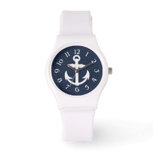 Navy Blue/White Nautical Anchor w/Numbers Watch