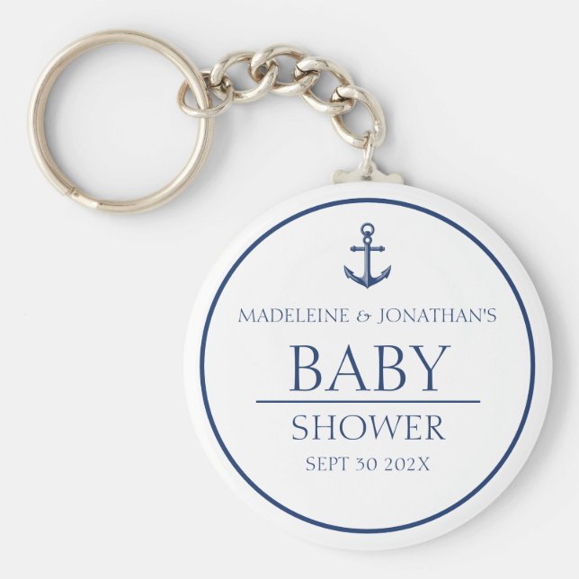 Navy Blue White Nautical Baby Shower Party Favour Key Ring (Front)