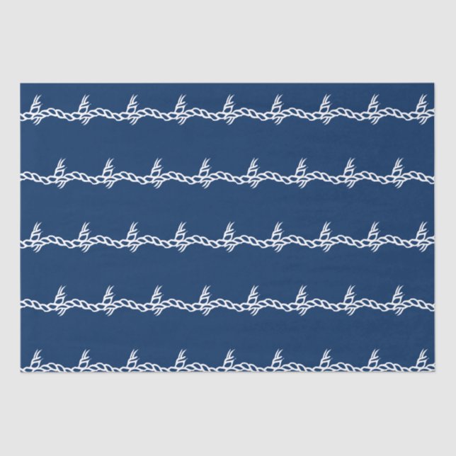 Navy Blue white nautical rope waves pattern gift Tissue Paper (Front)