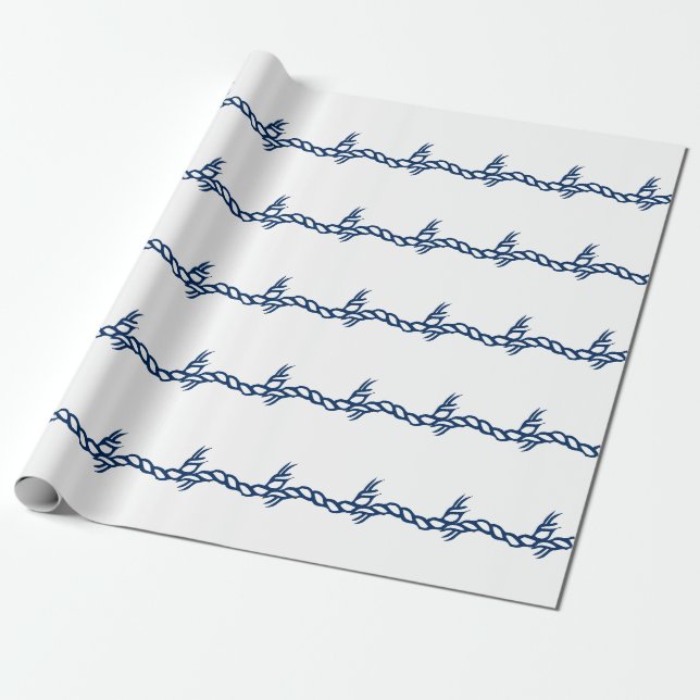 Navy Blue white nautical rope waves pattern gift W Wrapping Paper (Unrolled)