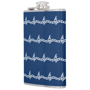 Navy Blue white nautical rope waves pattern Hip Flask
