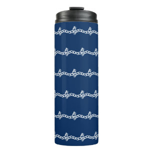 Navy Blue white nautical rope waves pattern Thermal Tumbler