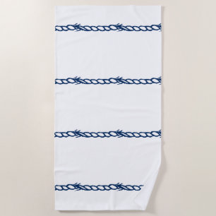 Navy Blue white nautical ropes pattern Beach Towel