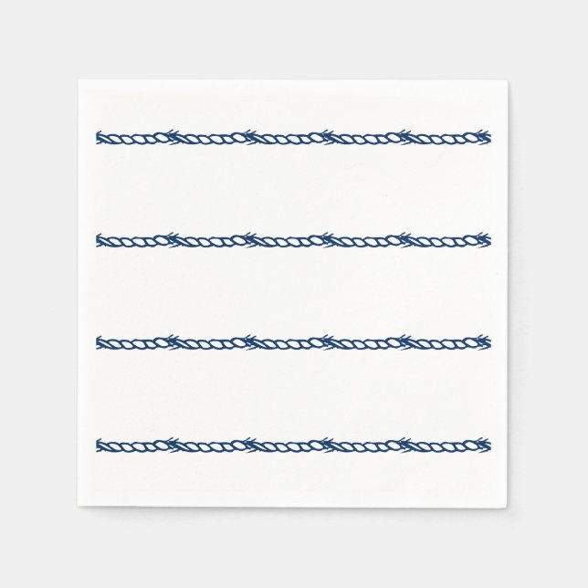 Navy Blue white nautical ropes pattern party Napkin (Front)