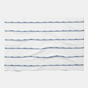 Navy Blue white nautical ropes pattern Tea Towel