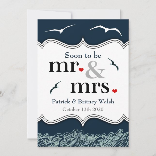 Navy Blue & White Nautical Wedding Invitations (Front)